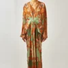 Rajdeep Ranawat Rasika Subtle Green Floral Print V-Neck Kaftan