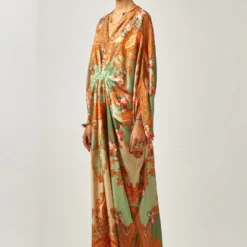 Rajdeep Ranawat Rasika Subtle Green Floral Print V-Neck Kaftan -Deals Drapizia Store 011223rr26 3