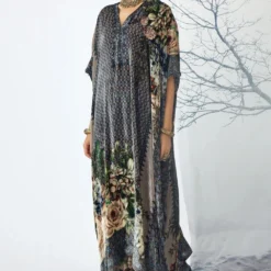 Rajdeep Ranawat Kaliza Taupe Floral & Geometric Print Kaftan -Deals Drapizia Store 013122023rr06 2