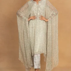 Ahilian Green Floral Embellished Kaftan Set