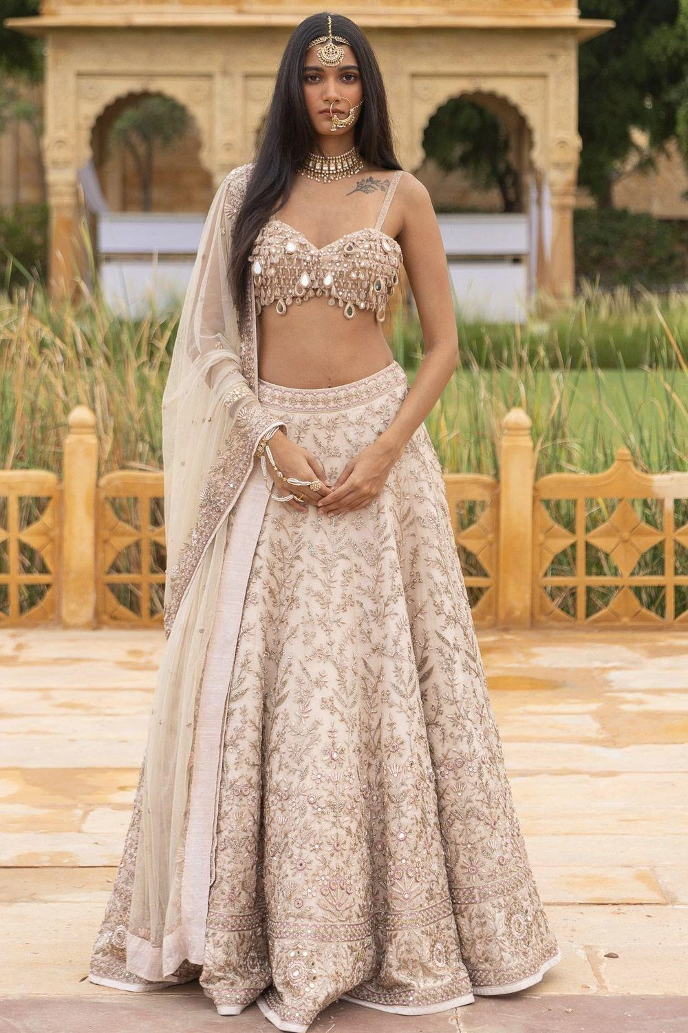 Arpita Mehta Coconut And Rose Gold Hand Embroidered Lehenga Set 3 Arpita Mehta Coconut And Rose Gold Hand Embroidered Lehenga Set
