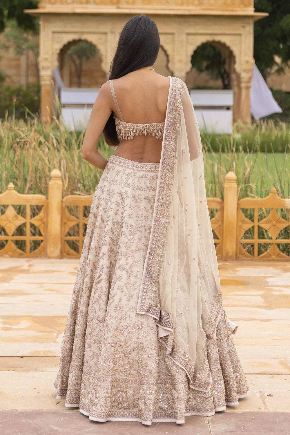 Arpita Mehta Coconut And Rose Gold Hand Embroidered Lehenga Set 5 Arpita Mehta Coconut And Rose Gold Hand Embroidered Lehenga Set - Image 3