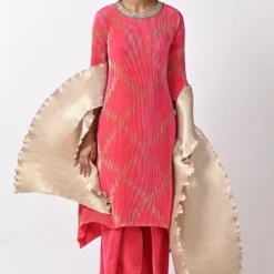 Kiran Uttam Ghosh Fuchsia Printed & Pleated Kaftan