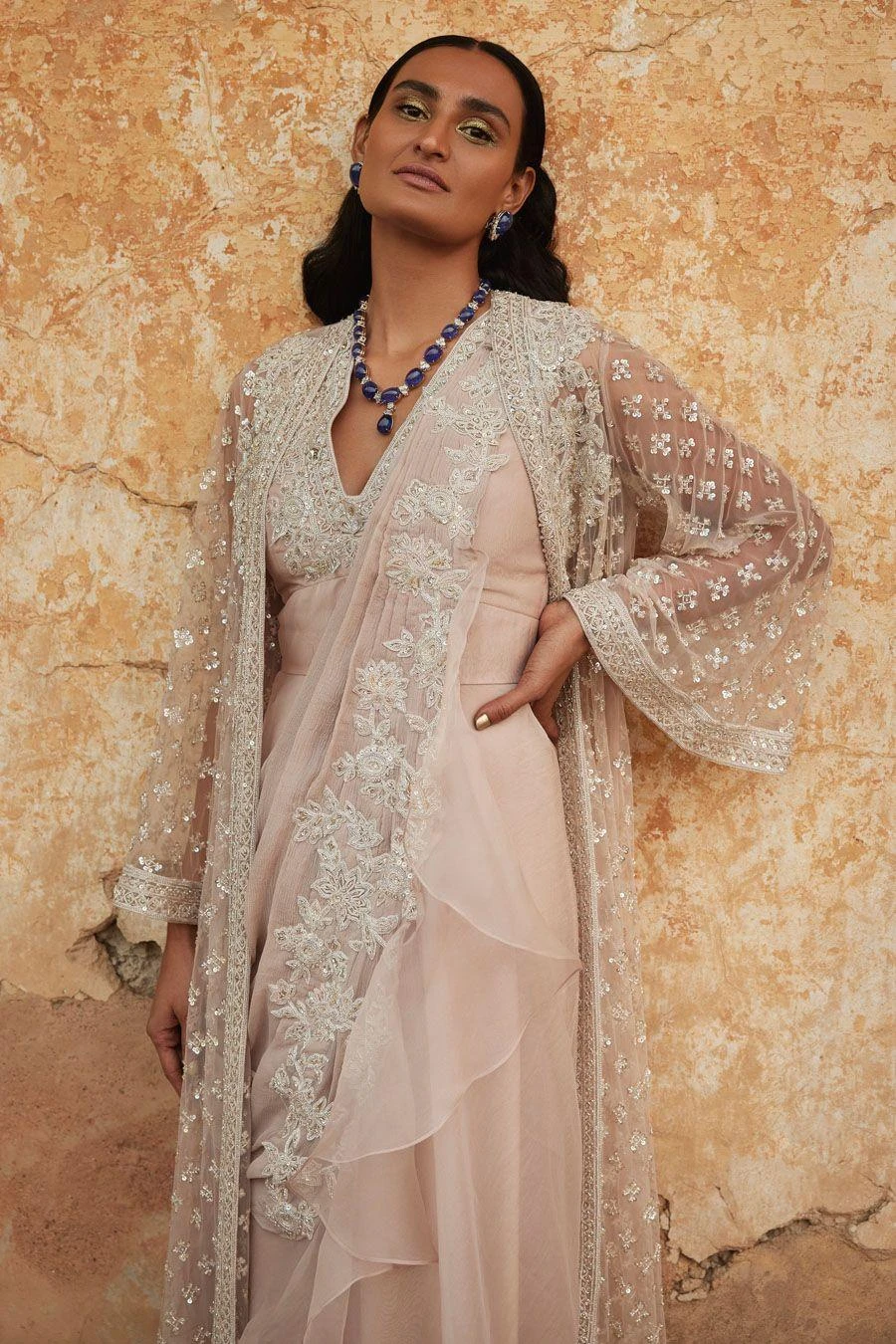 Ridhi Mehra Champagne Embroidered Jacket & Jumpsuit Set 6 Ridhi Mehra Champagne Embroidered Jacket & Jumpsuit Set - Image 4