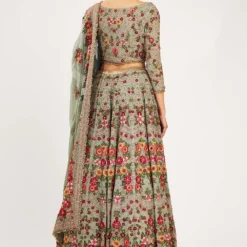 Nakul Sen Floral Embroidered Sea Green Chiffon Lehenga -Deals Drapizia Store 1049 4