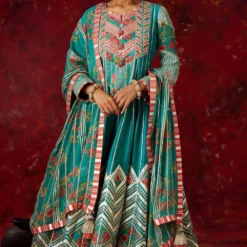 Simar Dugal Aqua Patchwork & Embellished Anarkali Set