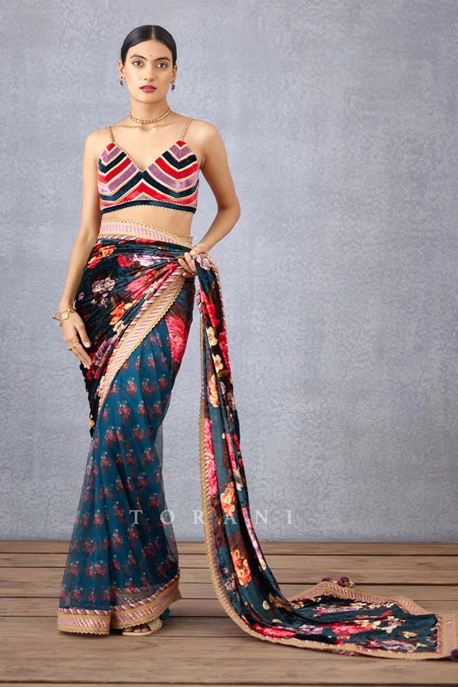 Torani Navy Blue Shabnami Chevron Printed Blouse 3 Torani Navy Blue Shabnami Chevron Printed Blouse