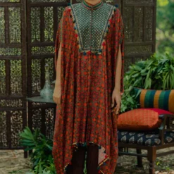 Pooja Keyur Brown Embellished Kaftan Set