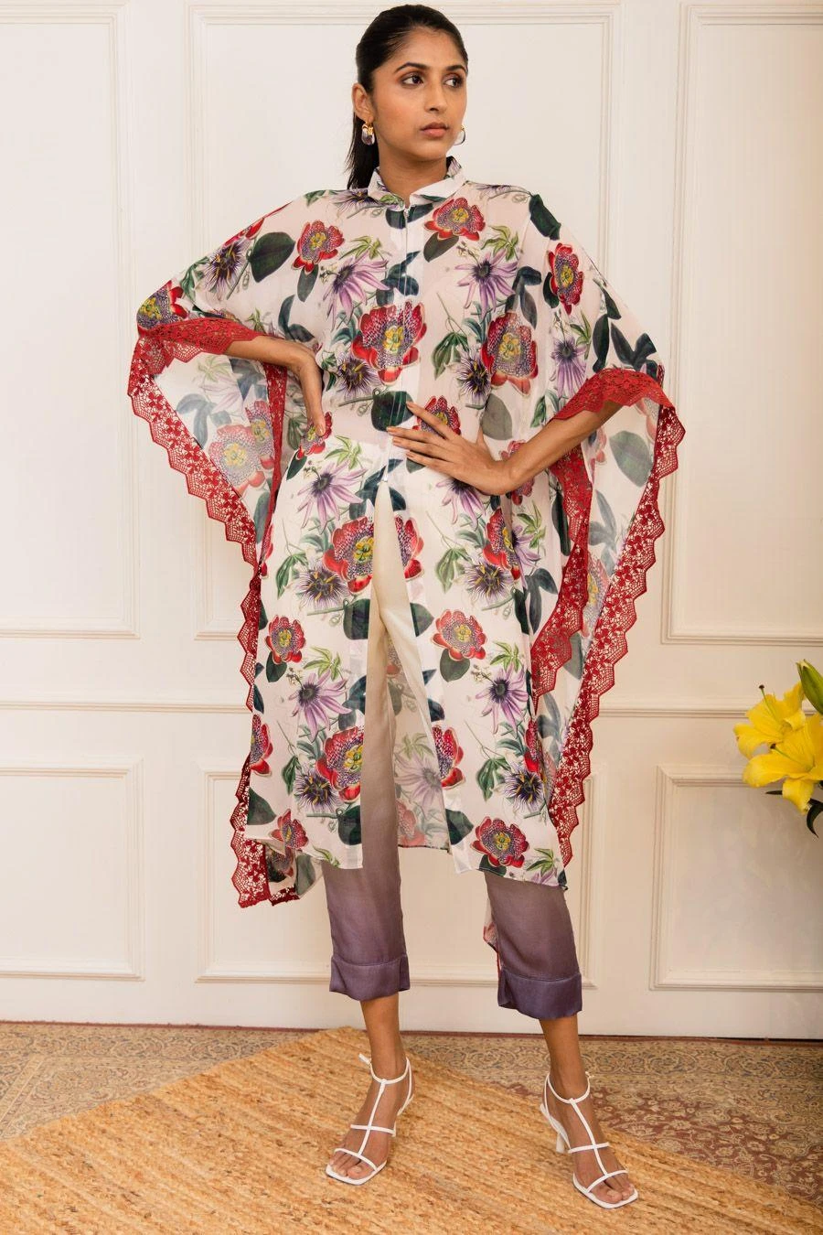 Varun Bahl Pret Red Floral Printed Kaftan 3 Varun Bahl Pret Red Floral Printed Kaftan