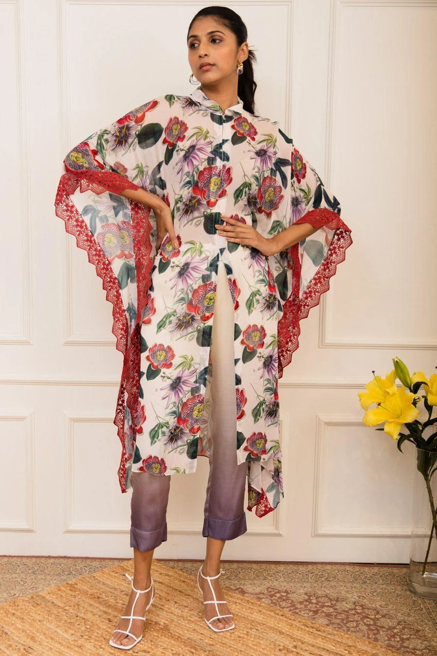 Varun Bahl Pret Red Floral Printed Kaftan 4 Varun Bahl Pret Red Floral Printed Kaftan - Image 2