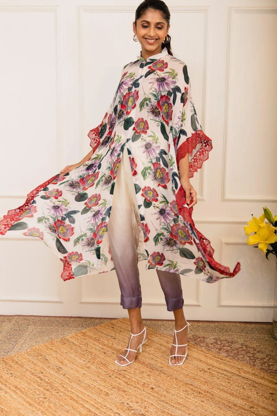 Varun Bahl Pret Red Floral Printed Kaftan 5 Varun Bahl Pret Red Floral Printed Kaftan - Image 3