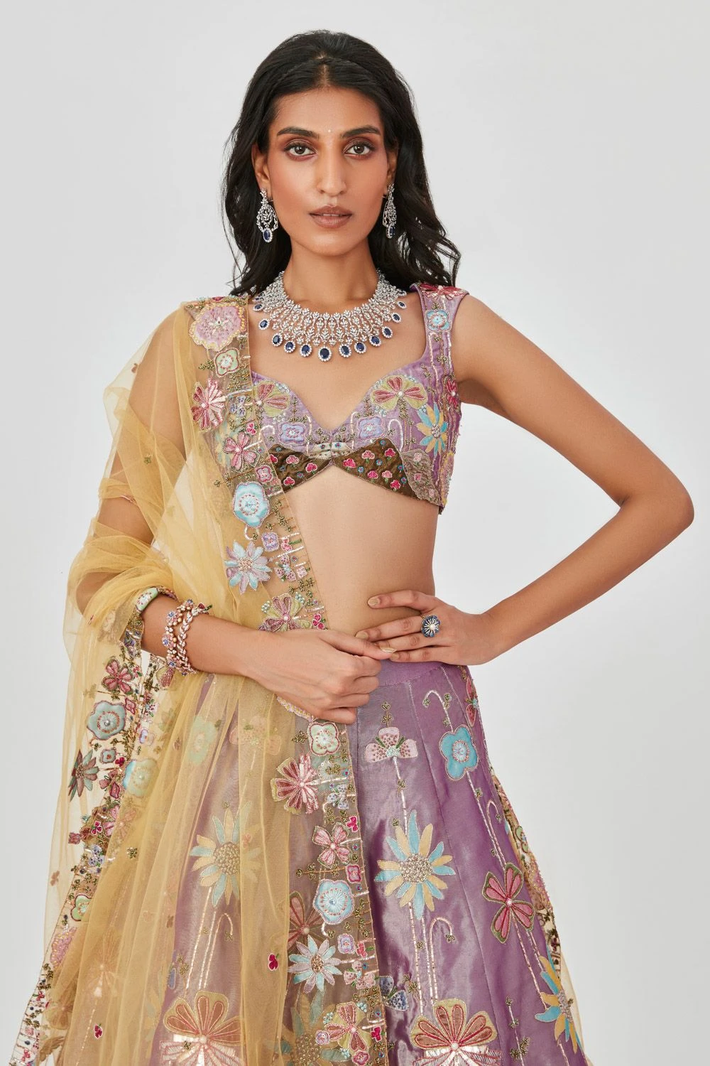 Aisha Rao Purple Floral Embellished Lehenga Set 7 Aisha Rao Purple Floral Embellished Lehenga Set - Image 5
