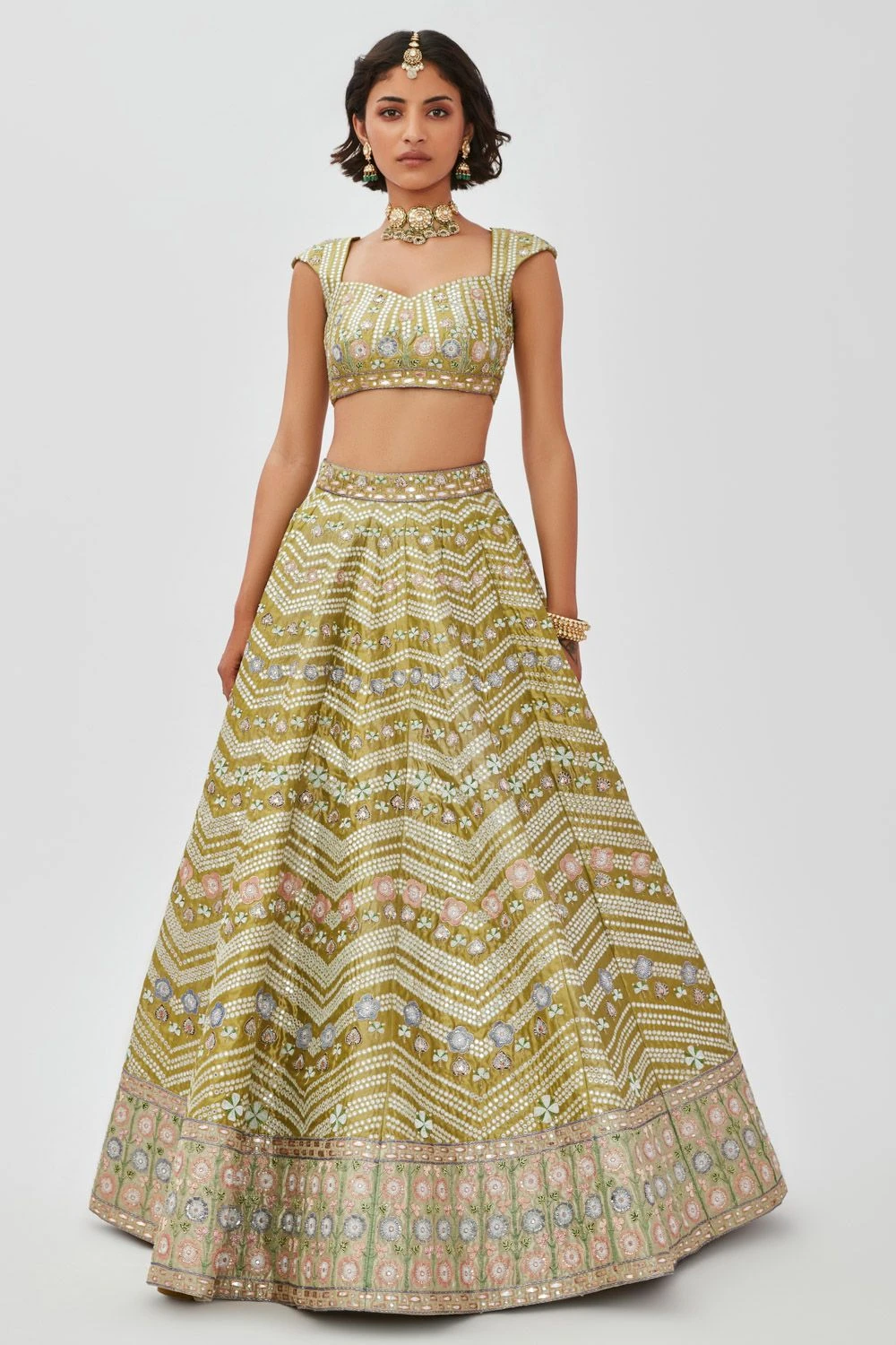 Aisha Rao Lime Green Embellished Lehenga Set 4 Aisha Rao Lime Green Embellished Lehenga Set - Image 2