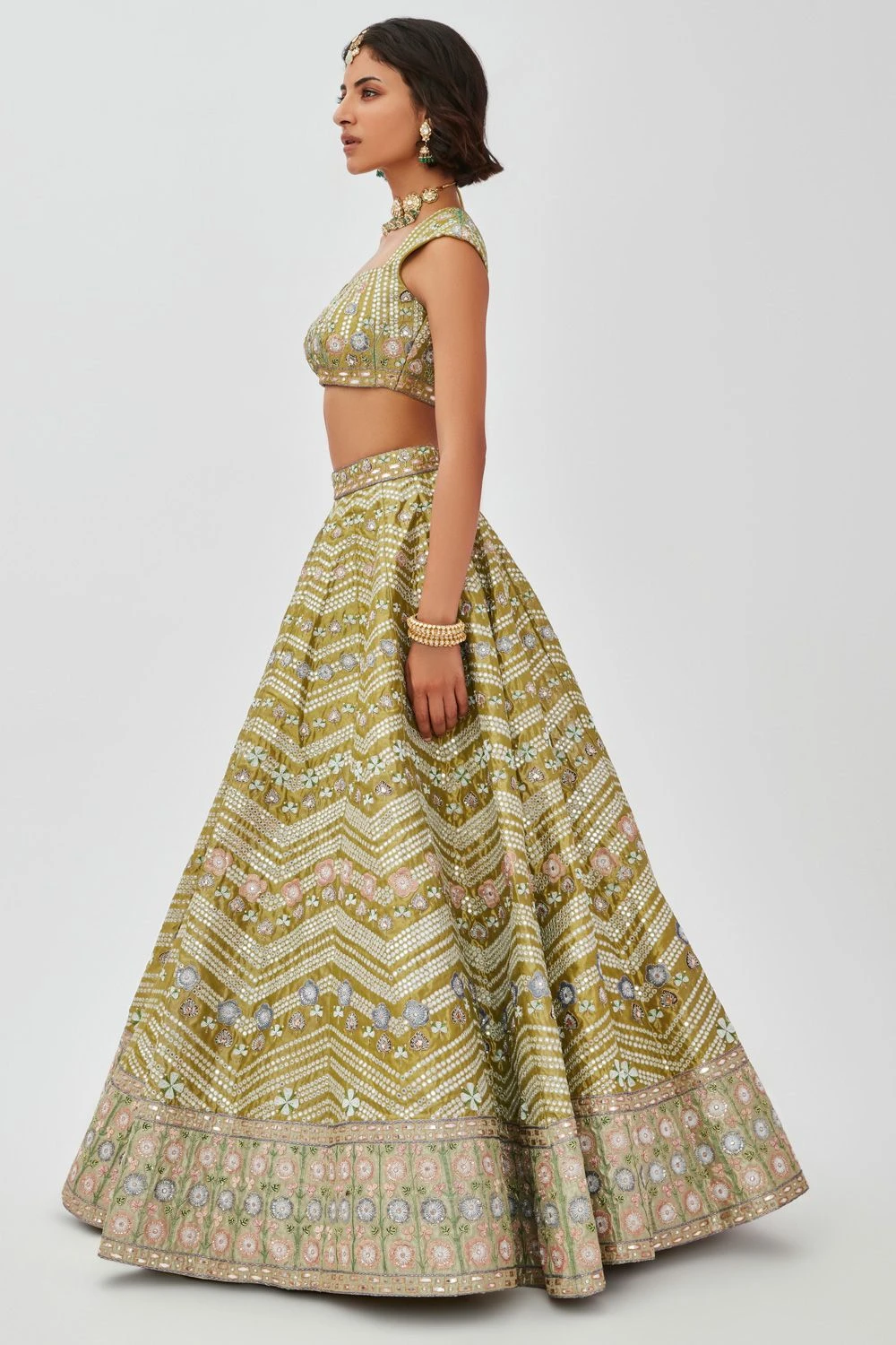 Aisha Rao Lime Green Embellished Lehenga Set 5 Aisha Rao Lime Green Embellished Lehenga Set - Image 3