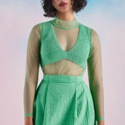 ILK Green Smocked V-neck Bralette