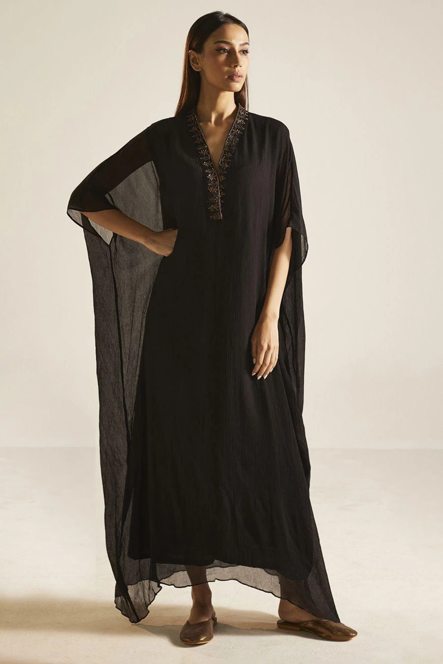 Shorshe Black Hand Embroidered Kaftan 4 Shorshe Black Hand Embroidered Kaftan - Image 2