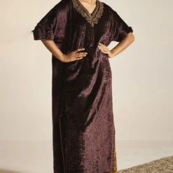 Shorshe Plum Hand Embroidered Noor Kaftan -Deals Drapizia Store 1211sh4 4