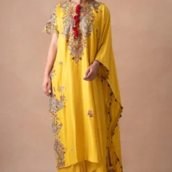 Anamika Khanna Golden Yellow Paisley Embellished Kaftan-Skirt Set