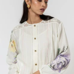 Ode To Odd White Checkered Cotton Shirt With Embroidery -Deals Drapizia Store 123odd15 4