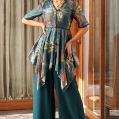 Varun Bahl Pret Teal Floral Printed Kurta Set