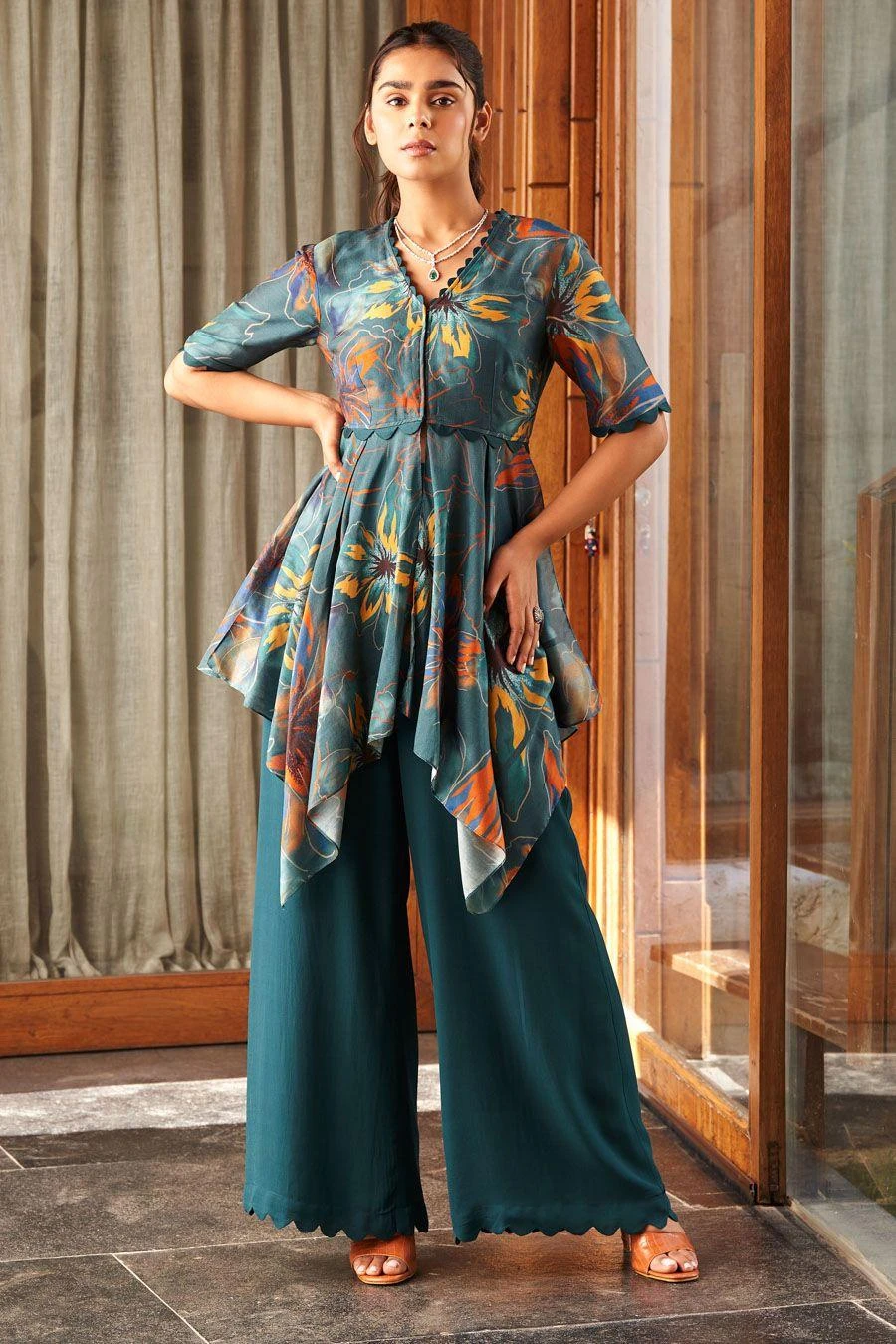 Varun Bahl Pret Teal Floral Printed Kurta Set 3 Varun Bahl Pret Teal Floral Printed Kurta Set