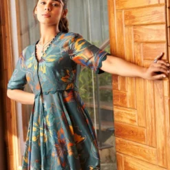 Varun Bahl Pret Teal Floral Printed Kurta Set 11 Varun Bahl Pret Teal Floral Printed Kurta Set -Deals Drapizia Store 12423vbf10 4