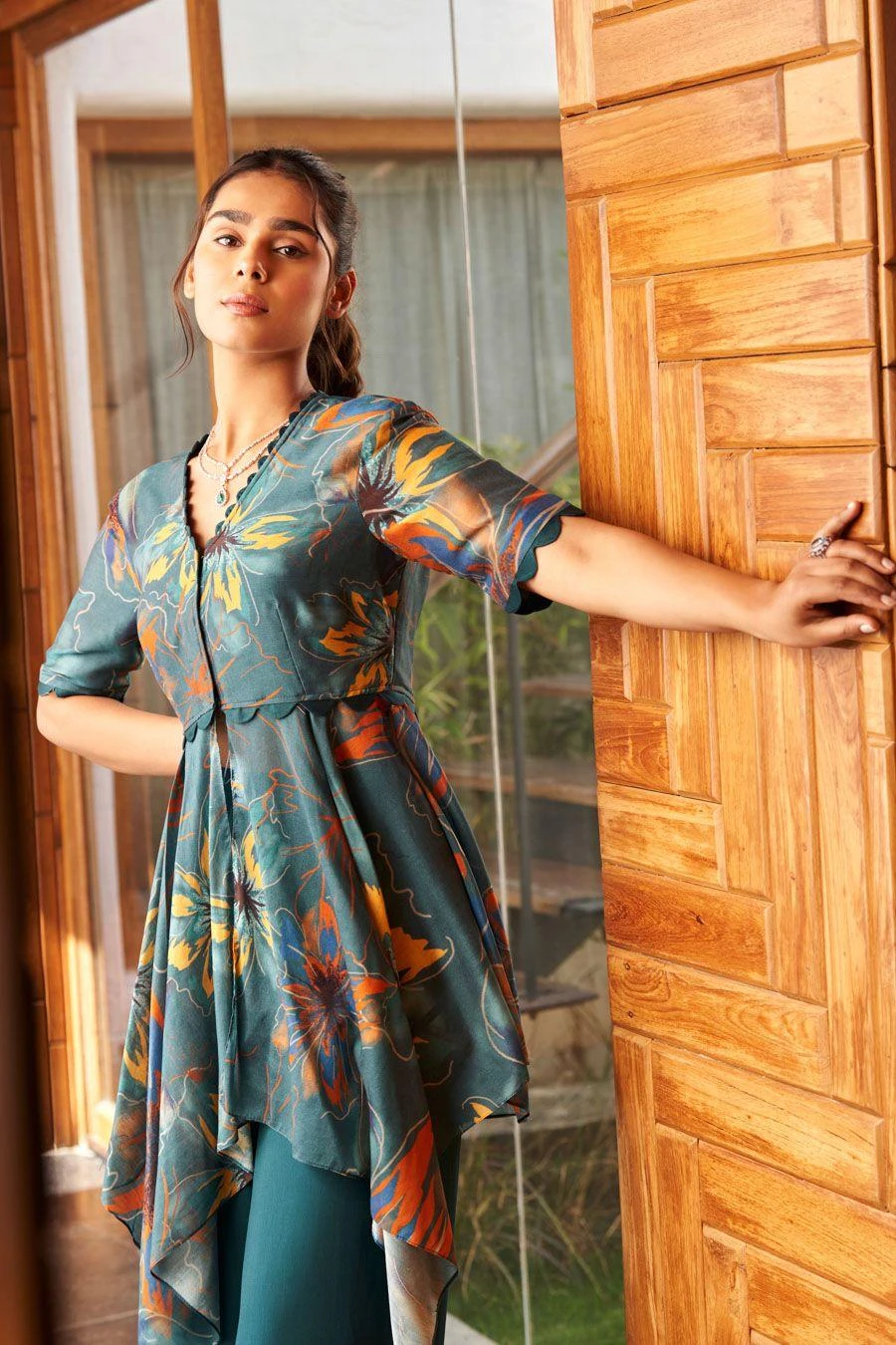 Varun Bahl Pret Teal Floral Printed Kurta Set 6 Varun Bahl Pret Teal Floral Printed Kurta Set - Image 4