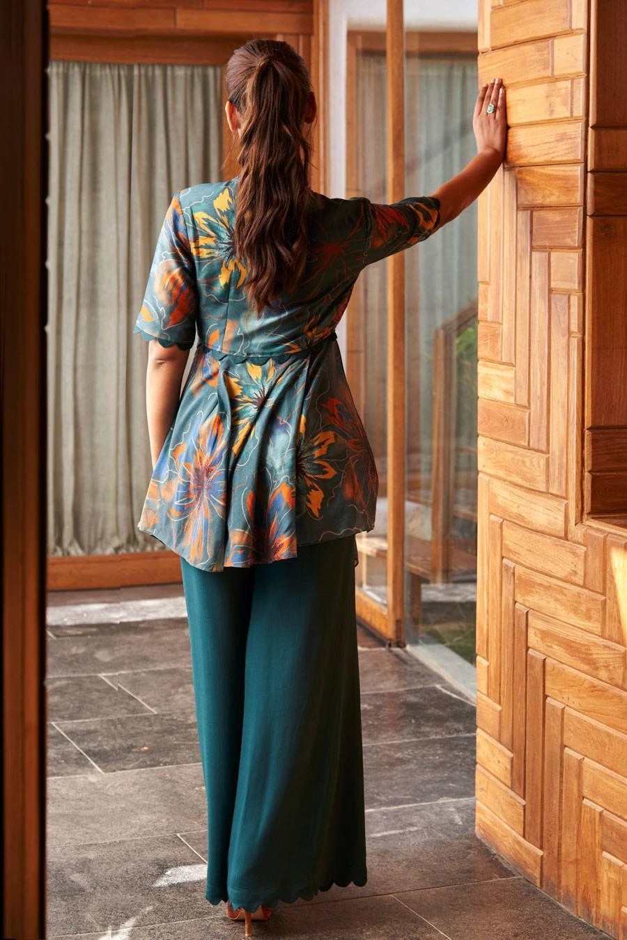 Varun Bahl Pret Teal Floral Printed Kurta Set 7 Varun Bahl Pret Teal Floral Printed Kurta Set - Image 5