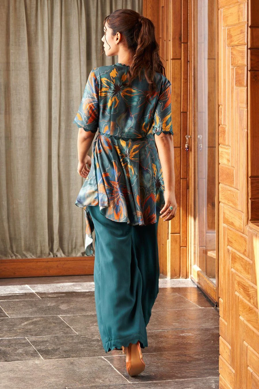 Varun Bahl Pret Teal Floral Printed Kurta Set 8 Varun Bahl Pret Teal Floral Printed Kurta Set - Image 6