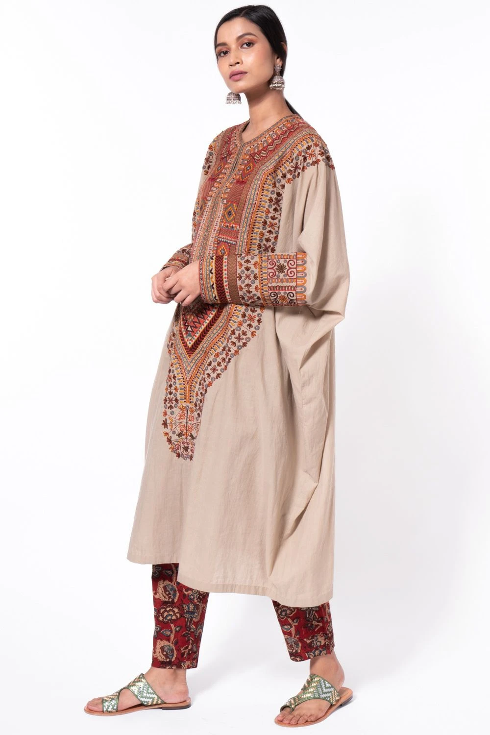 Divya Sheth Beige Embroidered Kaftan Set 3 Divya Sheth Beige Embroidered Kaftan Set