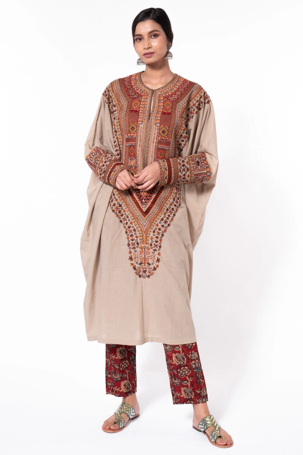 Divya Sheth Beige Embroidered Kaftan Set 4 Divya Sheth Beige Embroidered Kaftan Set - Image 2