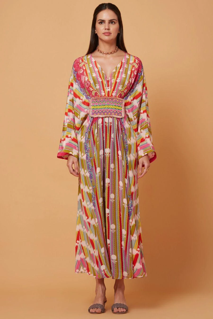 Siddhartha Bansal Multicoloured Floral Pleated Kaftan 3 Siddhartha Bansal Multicoloured Floral Pleated Kaftan