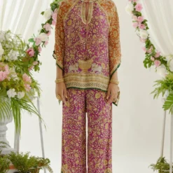 Rajdeep Ranawat Magenta Ramona V-neck Poncho Set