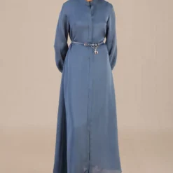 AMPM Nuh Azure Blue Satin-Organza Abaya Set