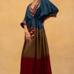 CAPISVIRLEO Embroidered V-neck Tie & Dye Kaftan -Deals Drapizia Store 132cp10 3