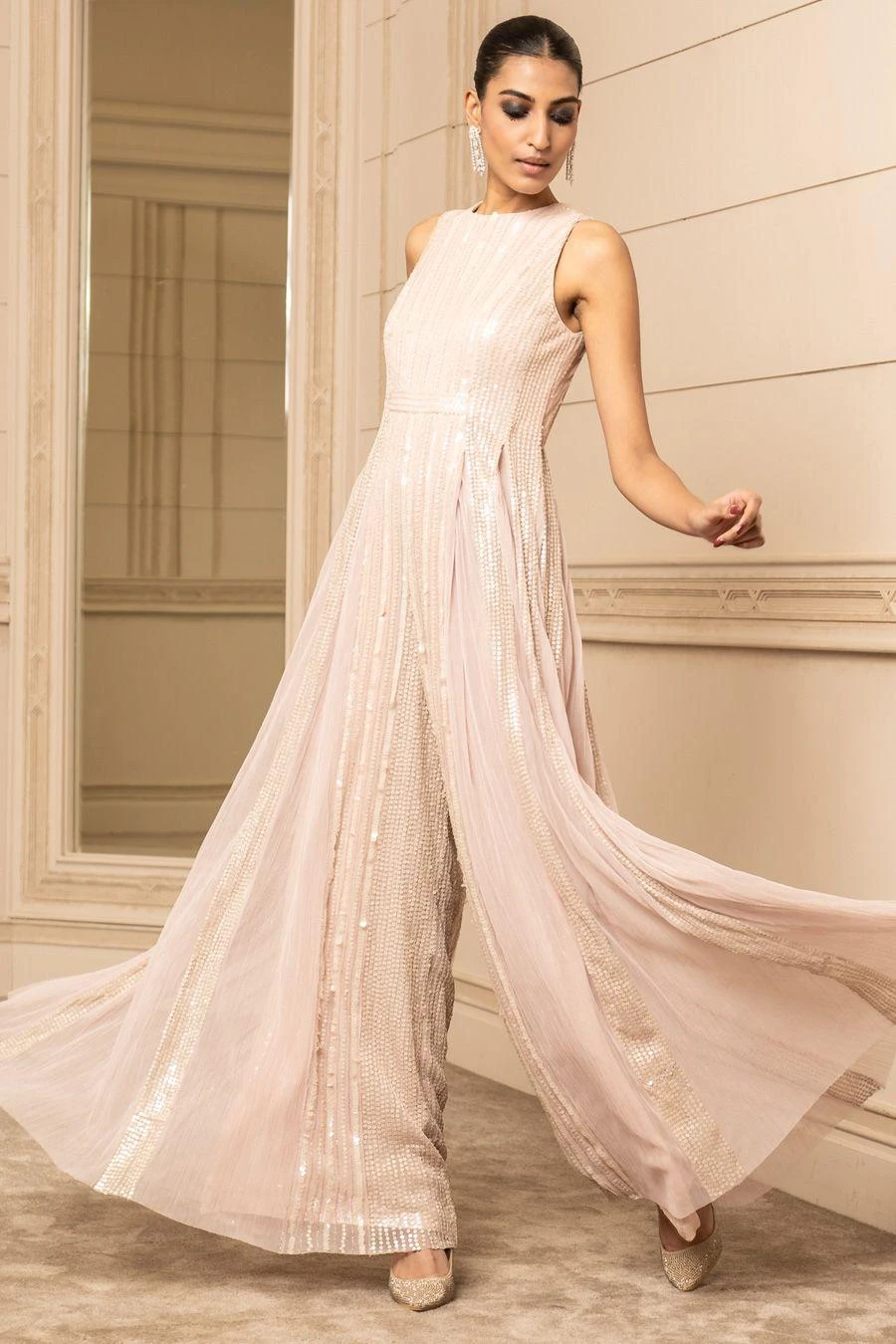 Tarun Tahiliani Blush Sequin Embellished Jumpsuit 5 Tarun Tahiliani Blush Sequin Embellished Jumpsuit - Image 3