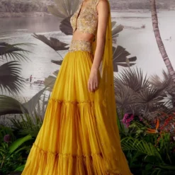 Mrunalini Rao Yellow Hand Embroidered Lehenga Set