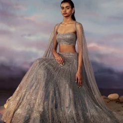 Rohit Gandhi + Rahul Khanna Azurite Space Grey Lehenga Set