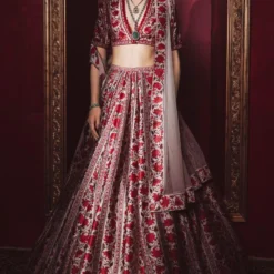 Ridhi Mehra Red & Beige Embellished Lehenga Set
