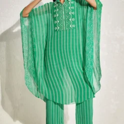 Namrata Joshipura Kelly Green Striped Kaftan Set