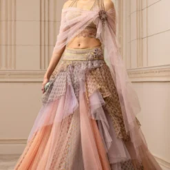 Tarun Tahiliani Tulle Cascade Lehenga With Blouse And Drape