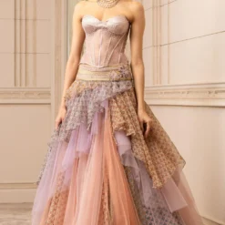 Tarun Tahiliani Blush Pink Tulle Cascade Lehenga Set