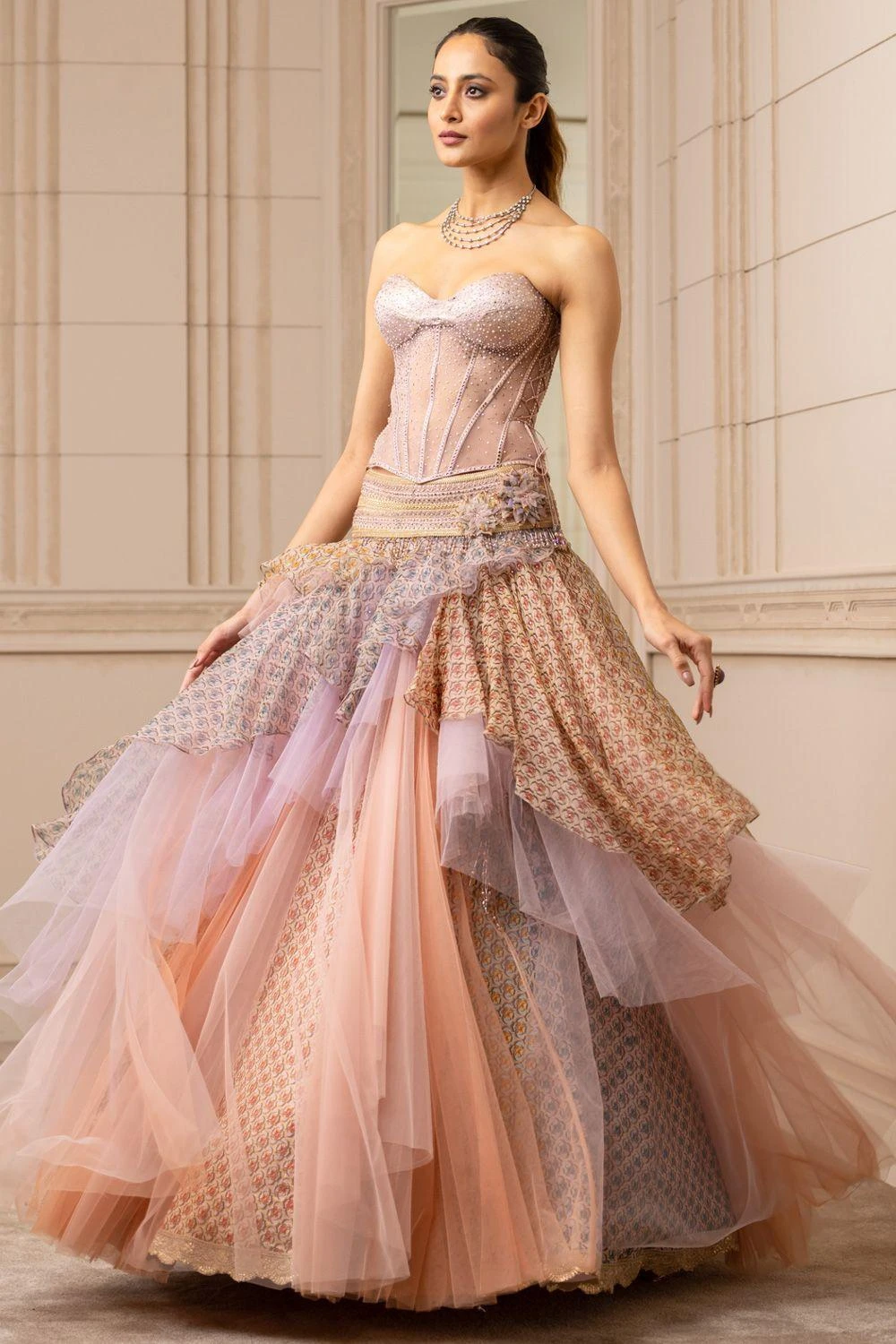 Tarun Tahiliani Blush Pink Tulle Cascade Lehenga Set 4 Tarun Tahiliani Blush Pink Tulle Cascade Lehenga Set - Image 2