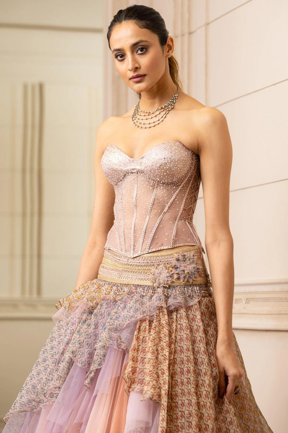 Tarun Tahiliani Blush Pink Tulle Cascade Lehenga Set 5 Tarun Tahiliani Blush Pink Tulle Cascade Lehenga Set - Image 3