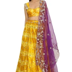 Payal Singhal Mustard Leheriya Embroidered Lehenga Set