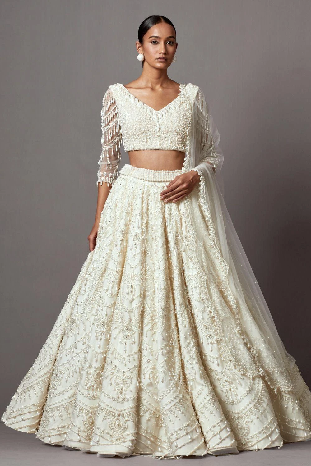 Mala And Kinnary Ethereal Ivory Pearl Adorned Lehenga Set 4 Mala And Kinnary Ethereal Ivory Pearl Adorned Lehenga Set - Image 2