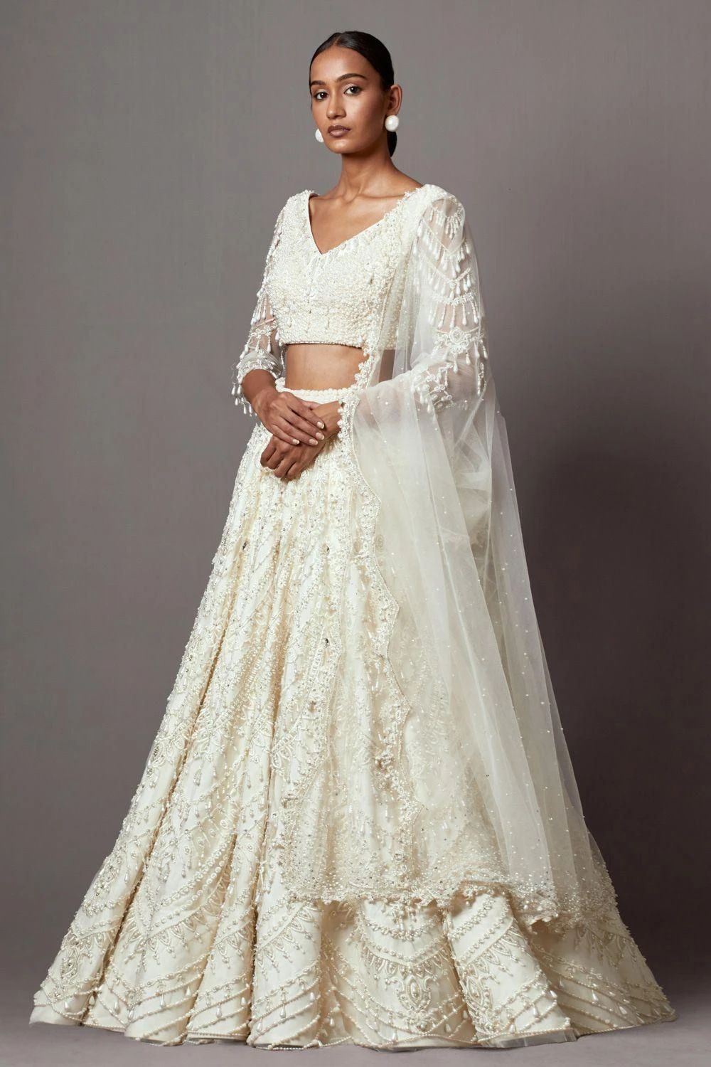 Mala And Kinnary Ethereal Ivory Pearl Adorned Lehenga Set 5 Mala And Kinnary Ethereal Ivory Pearl Adorned Lehenga Set - Image 3