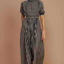Mati Brown Striped Cotton Jumpsuit