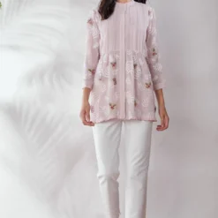 PATINE Fern Blush Embroidered Pintuck Top