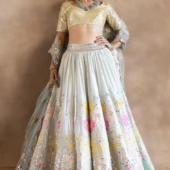 Abhinav Mishra Powder Blue Patchwork Lehenga Set